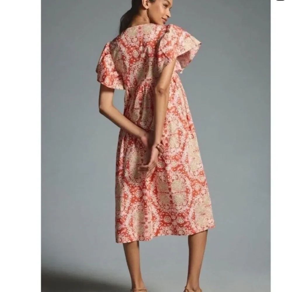 NEW Anthropologie Maeve Printed Flutter-Sleeve Babydoll Dress Women’s XS